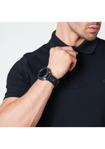 Samsung Galaxy Watch 4 5 6 / Watch 6 Classic 40MM 43MM 44MM 47MM Watch 5 Watch 5 Pro 40MM 44MM 45MM Watch 4 40MM 42MM 44MM 46MM 3 İp Motifli Siyah Deri Kordon 20MM Deri Kayış