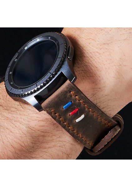 VVagave Samsung Galaxy Watch 4 5 6 / Watch 6 Classic 40MM 43MM 44MM 47MM Watch 5 Watch 5 Pro 40MM 44MM 45MM Watch 4 40MM 42MM 44MM 46MM 3 İp Motifli Gri Deri Kordon 20MM Kahverengi