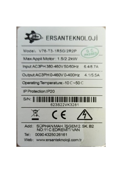 Vfd(Değişken Frekanslı Sürücü) 1.5kw modelleri