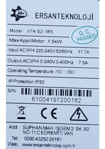 Vfd(Değişken Frekanslı Sürücü) Ac Sürücü Inverter 1ph 220V To 3ph 220V 1.5kw fırsatları