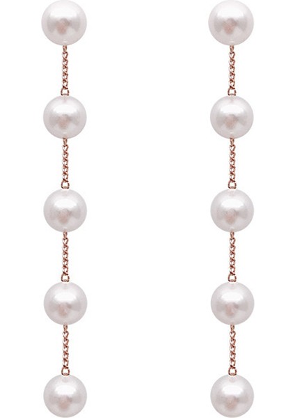 Gümüş Dişli Küpe Inci Boncuklu Kolye Zinciri Uzun Püskül Küpe (Yurt Dışından)