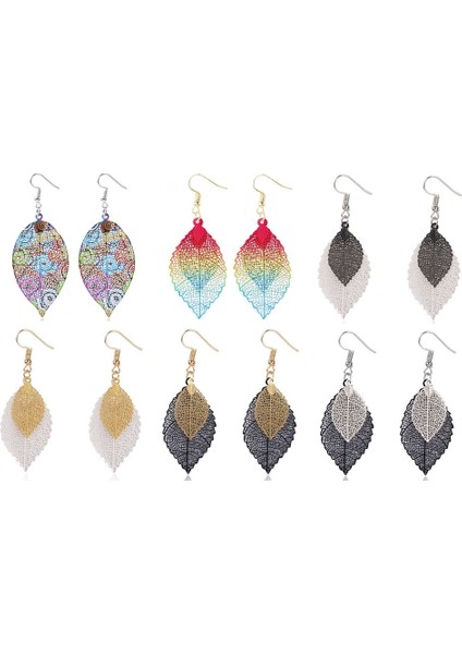 6 Çift Metal Yaprak Dangle Küpe Renkli Kolye Damla Kanca Bildirimi Küpe Seti Kadınlar Için Genç Kızlar (Yurt Dışından)