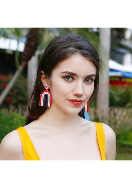 4 Temmuz Küpe Kadınlar Için, Boncuklu Bayrak Dangle Bırak Küpe Bağımsızlık Günü Vatansever Küpe Tatil Hediyeleri (Yurt Dışından) fırsatları