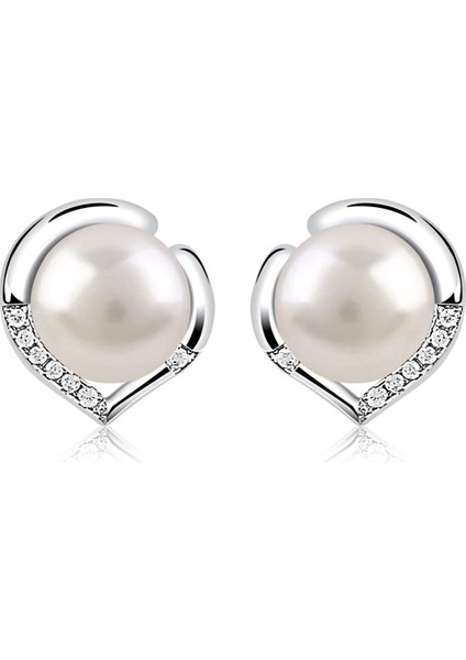 Inci Küpeler Kadın 925 Ayar Gümüş Düğme Küpe Tatlı Su Inci Kalp Dil Seti Takı (Yurt Dışından)
