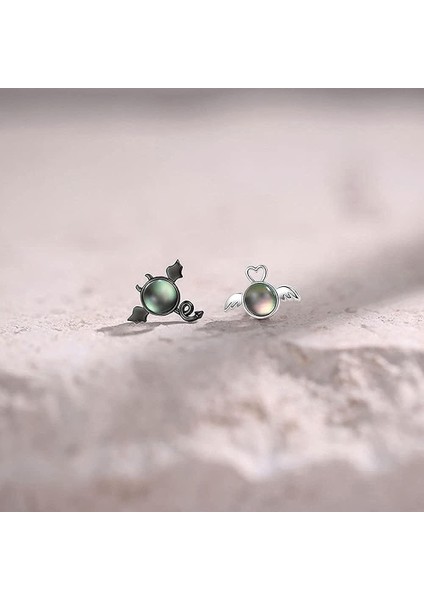 1 Çift 925 Ayar Gümüş Melek ve Şeytan Saplama Küpe Küçük Asimetrik Küpe Ay Taşlı Kakma Sevimli ve Benzersiz Küçük Gümüş ve Siyah Küpe (Yurt Dışından) modelleri