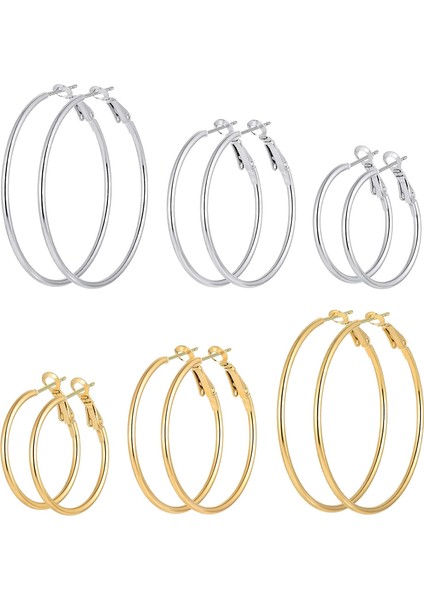 Halka Küpe Kadın Kızlar Için, Paslanmaz Çelik Hipoalerjenik Geometrik Halkalar Kadın Küpe Döngü Küpe Seti (Yurt Dışından)