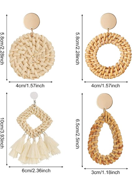 4 Çift Rattan Küpe Hafif Geometrik Bildirimi Püskül Örgülü Boho Küpe El Yapımı Saman Hasır Dokuma Hoop Dangle Küpe Kadın (Yurt Dışından) fiyatları