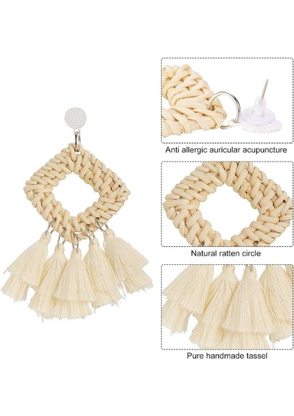4 Çift Rattan Küpe Hafif Geometrik Bildirimi Püskül Örgülü Boho Küpe El Yapımı Saman Hasır Dokuma Hoop Dangle Küpe Kadın (Yurt Dışından) modelleri