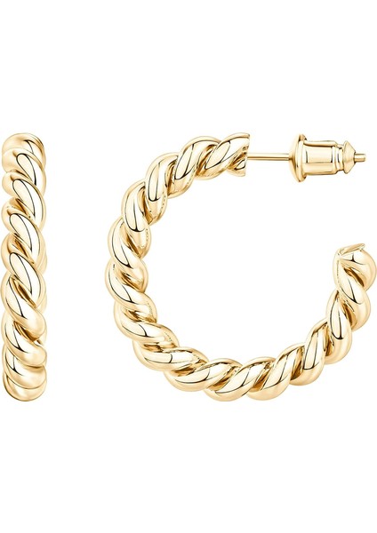 14K Altın Kaplama 925 Ayar Gümüş Bükümlü Halat Halka Küpe (Yurt Dışından)