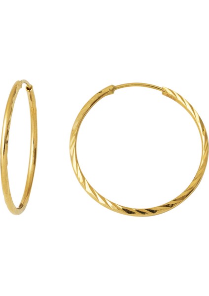 Desenli Altın Halka Küpe 14 Ayar 3 Cm. Çaplı