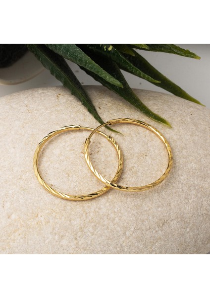 Desenli Altın Halka Küpe 14 Ayar 3 Cm. Çaplı modelleri