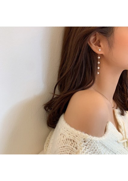 Gümüş Dişli Küpe Inci Boncuklu Kolye Zinciri Uzun Püskül Küpe (Yurt Dışından) modelleri