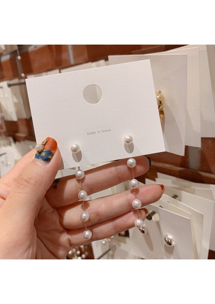 Gümüş Dişli Küpe Inci Boncuklu Kolye Zinciri Uzun Püskül Küpe (Yurt Dışından) fırsatları