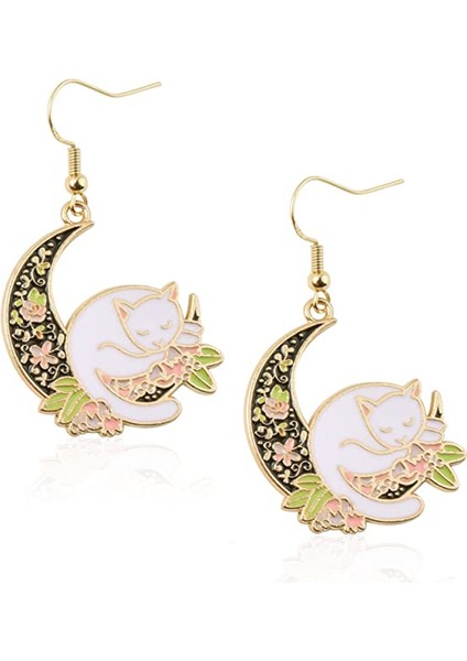 Moda Mizaç Ay Kucaklama Kedi Küpeleri, Sevimli Kız Küpeleri (Yurt Dışından)