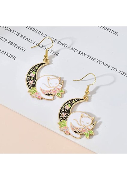 Moda Mizaç Ay Kucaklama Kedi Küpeleri, Sevimli Kız Küpeleri (Yurt Dışından) fırsatları