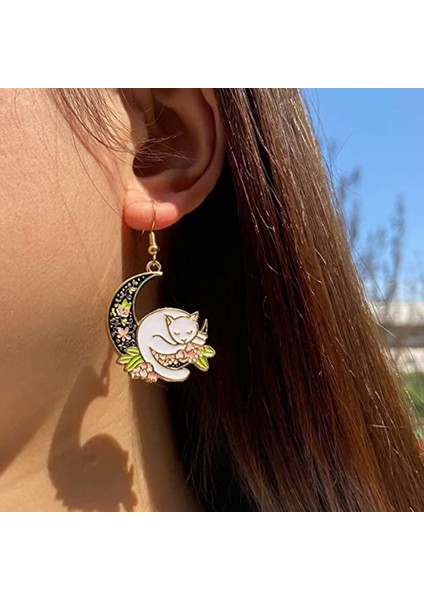 Moda Mizaç Ay Kucaklama Kedi Küpeleri, Sevimli Kız Küpeleri (Yurt Dışından) indirimleri