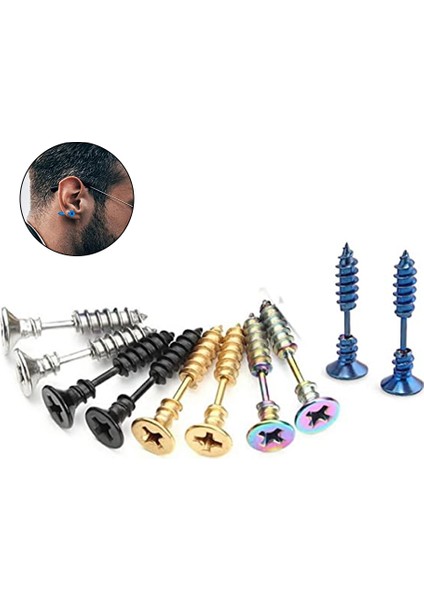 Kadınlar Için 5 Çift Paslanmaz Çelik Erkek Saplama Küpe, Sahte Tıkaç Küpeler, Paslanmaz Çelik Erkek Kulak Delici Tıkaç Tünelleri (Yurt Dışından)