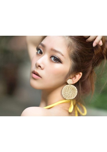 3 Çift Rattan Küpe Dokuma Bohemian Küpe El Yapımı Saman Hasır Örgü Çember Bırak Dangle Küpe Kadınlar Kızlar Için (Yurt Dışından)