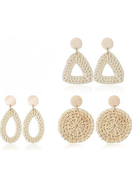 3 Çift Rattan Küpe Dokuma Bohemian Küpe El Yapımı Saman Hasır Örgü Çember Bırak Dangle Küpe Kadınlar Kızlar Için (Yurt Dışından) fiyatları