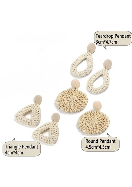 3 Çift Rattan Küpe Dokuma Bohemian Küpe El Yapımı Saman Hasır Örgü Çember Bırak Dangle Küpe Kadınlar Kızlar Için (Yurt Dışından) indirimleri