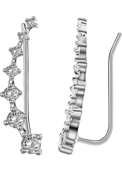 Bling Kulak Manşetleri 7 Kristal 925 Ayar Gümüş Hipoalerjenik (Yurt Dışından)