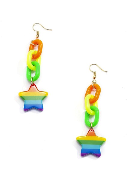 Sevimli Gökkuşağı Yıldız Zincir Dangle Küpe Kadın Hipoalerjenik Hassas Kulak Renkli (Yurt Dışından) fiyatları