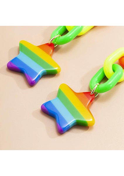 Sevimli Gökkuşağı Yıldız Zincir Dangle Küpe Kadın Hipoalerjenik Hassas Kulak Renkli (Yurt Dışından) modelleri