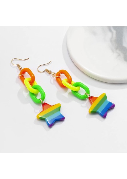 Sevimli Gökkuşağı Yıldız Zincir Dangle Küpe Kadın Hipoalerjenik Hassas Kulak Renkli (Yurt Dışından) fırsatları