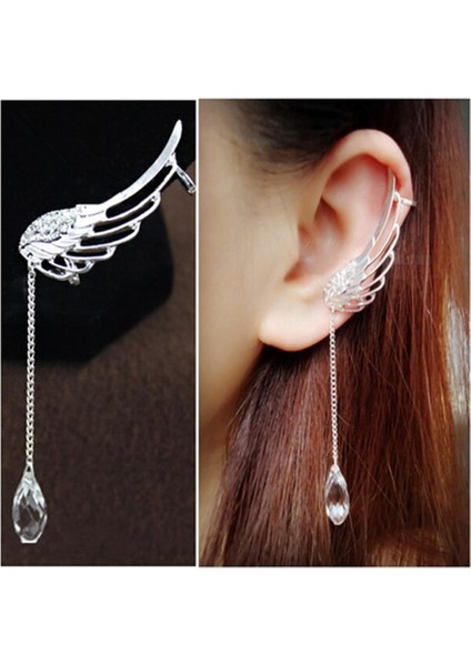 Kadın Melek Kanatları Kristal Gümüş Kübik Zirkonya Kristal Kulak Manşet Saplama Küpe Dangly Küpe Asılı Küpeler (Yurt Dışından)