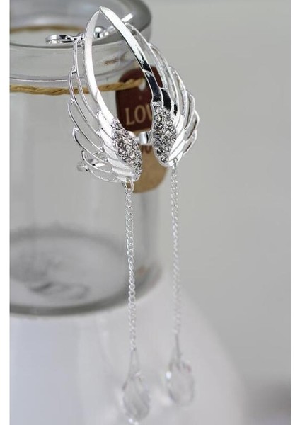 Kadın Melek Kanatları Kristal Gümüş Kübik Zirkonya Kristal Kulak Manşet Saplama Küpe Dangly Küpe Asılı Küpeler (Yurt Dışından) modelleri