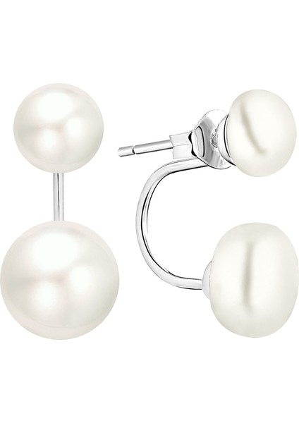 Yl Kadın Çift Inci Küpeler 25 Ayar Gümüş Çift Inci Küpe Inci Ön Arka Tatlı Su Kültürlü Inci 7 Mm/9 mm Saplama Küpe (Yurt Dışından)