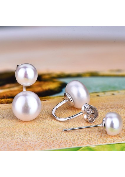Yl Kadın Çift Inci Küpeler 25 Ayar Gümüş Çift Inci Küpe Inci Ön Arka Tatlı Su Kültürlü Inci 7 Mm/9 mm Saplama Küpe (Yurt Dışından) indirimleri