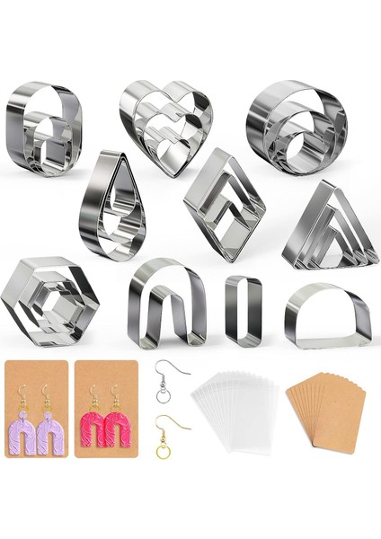 24'lü Polimer Kil Kesici Küpe Paketi 10 Şekilli Kil Kesici Küpe Klipsleri Kancalar Atlama Halkaları Küpe ve Takı Yapımı Için Polimer Kil Kesici (Yurt Dışından)