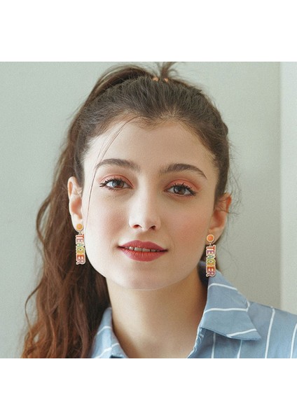 Öğretmen Küpe Boncuklu Maestra Dangle Küpe Öğretmen Takdiri Için Okula Dönüş Hediyeleri (Yurt Dışından) indirimleri