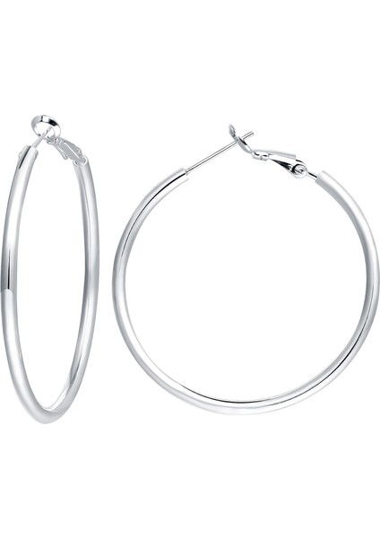 3 Çift Halka Küpe - Büyük Halka Küpe Seti Gümüş Halka Küpe Kadın Kızlar Için Sevgililer Günü Hediyeleri (40/50/60MM) (Yurt Dışından)