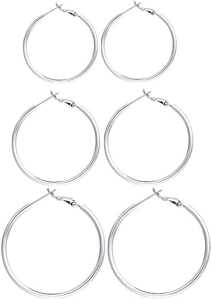 3 Çift Halka Küpe - Büyük Halka Küpe Seti Gümüş Halka Küpe Kadın Kızlar Için Sevgililer Günü Hediyeleri (40/50/60MM) (Yurt Dışından) fiyatları