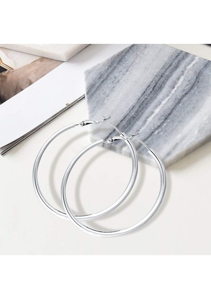 3 Çift Halka Küpe - Büyük Halka Küpe Seti Gümüş Halka Küpe Kadın Kızlar Için Sevgililer Günü Hediyeleri (40/50/60MM) (Yurt Dışından) indirimleri