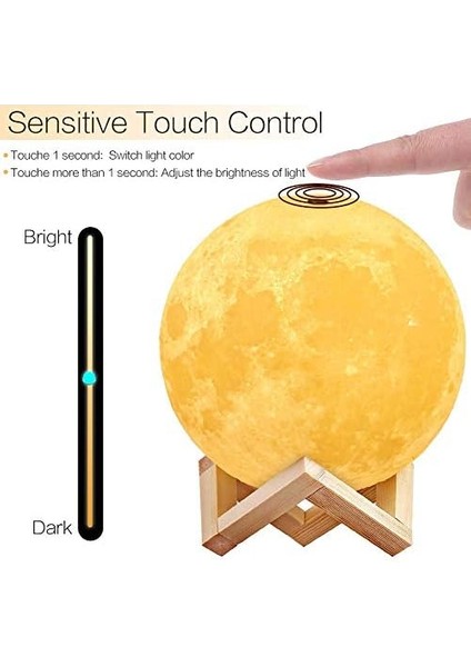 3D Ay Lambası 15 cm 2 Renk, Dokunmatik Lamba USB Şarj Edilebilir Gece Lambası Çok Güzel Hassas Işık Yatak Odası Için Ahşap Stand ile Noel Hediyesi (Yurt Dışından) fiyatları
