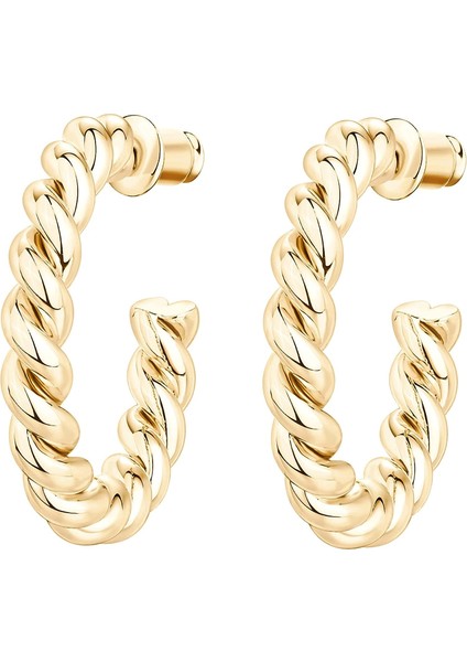 14K Altın Kaplama 925 Ayar Gümüş Bükümlü Halat Halka Küpe (Yurt Dışından) fiyatları