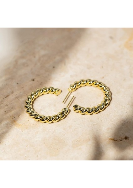 14K Altın Kaplama 925 Ayar Gümüş Bükümlü Halat Halka Küpe (Yurt Dışından) indirimleri