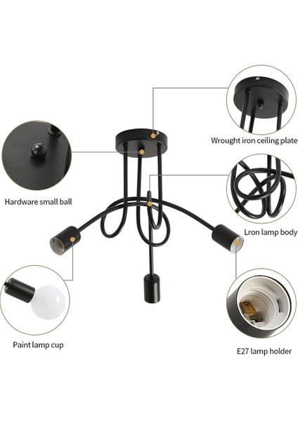 Modern Tavan Lambası, Vintage Demir Tavan Lambaları E27, Mutfak, Restoran, Oturma Odası Için 3 Işıklı LED Avize (Yurt Dışından) indirimleri