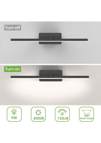 LED Banyo Aynası Lambası 9W, Nötr Beyaz 4000K 720LM LED Ayna Lambası, IP44 Su Geçirmez Banyo Aynası Lambası, Banyo Işığı 40CM, LED Duvar Lambası Banyo Lambası, Anahtarsız (Yurt Dışından) fırsatları