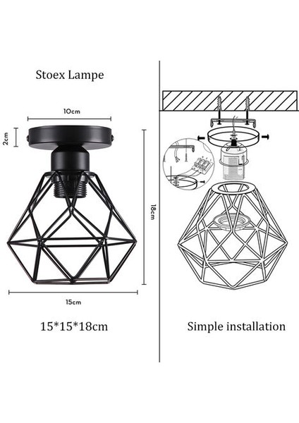 Endüstriyel Tavan Işık Vintage Retro Tasarım Oturma Odası Yatak Odası Mutfak Koridor Için LED Işık E27 - Siyah (Yurt Dışından) indirimleri