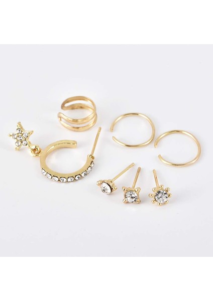 Pirsing Sevimli Büyük Çember Zarif Rhinestones Küpe Seti Vintage Yıldız Küpe Seti Bohemian Küpe Saplama Küpe Altın Punk Zincir Küpe Kadınlar ve Kızlar Için Set (Yurt Dışından)