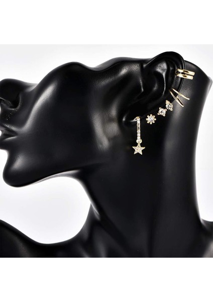 Pirsing Sevimli Büyük Çember Zarif Rhinestones Küpe Seti Vintage Yıldız Küpe Seti Bohemian Küpe Saplama Küpe Altın Punk Zincir Küpe Kadınlar ve Kızlar Için Set (Yurt Dışından) modelleri