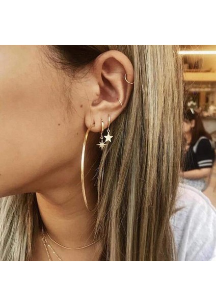 Pirsing Sevimli Büyük Çember Zarif Rhinestones Küpe Seti Vintage Yıldız Küpe Seti Bohemian Küpe Saplama Küpe Altın Punk Zincir Küpe Kadınlar ve Kızlar Için Set (Yurt Dışından) indirimleri