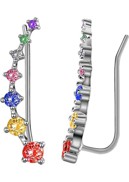 Bling Kulak Manşetleri 7 Kristal 925 Ayar Gümüş Hipoalerjenik (Yurt Dışından)
