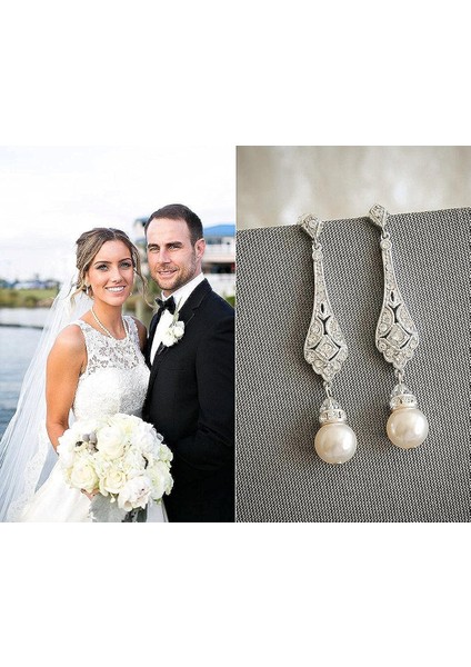 Art Deco Inci Küpeler - Vintage Inci Sallantılı Küpeler Gelinler Için Inci Düğün Küpeler Nedimeler Gelinin Annesi (Yurt Dışından)