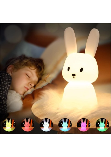 Tavşan Gece Lambası Baby Touch 7 Renk | USB Şarj Edilebilir Zamanlanmış Olabilir Çocuk Gece Lambası Deco Lamba Noel Dekorasyonu Için Çocuk Odası Doğum Günü Hediyesi (Yurt Dışından)
