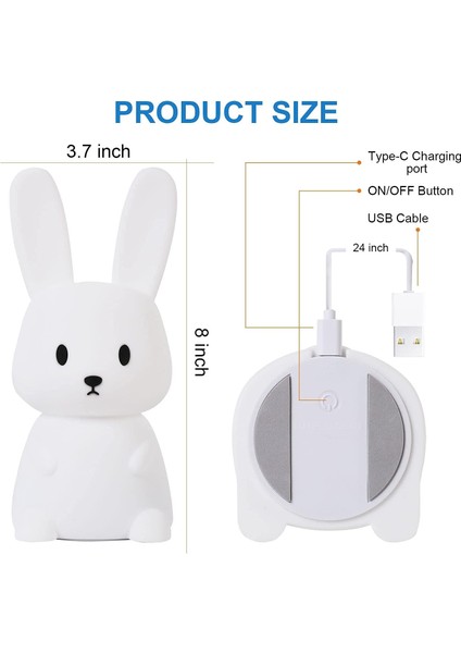 Tavşan Gece Lambası Baby Touch 7 Renk | USB Şarj Edilebilir Zamanlanmış Olabilir Çocuk Gece Lambası Deco Lamba Noel Dekorasyonu Için Çocuk Odası Doğum Günü Hediyesi (Yurt Dışından) modelleri